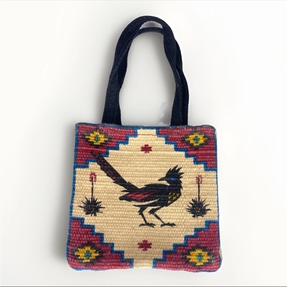 Vintage Handbags - Hand Woven Road Runner Miniature Tote Made In India 100% Cotton